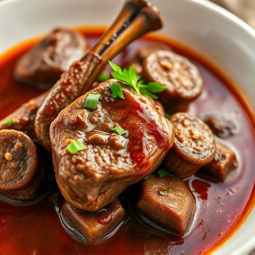A bowl of Lamb Bredie, showcasing the tender meat and rich sauce