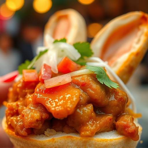 A close-up shot of Bunny Chow, a hollowed-out loaf of bread filled with curry.