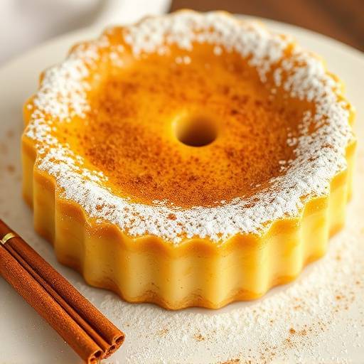 A freshly baked Melktert dusted with cinnamon powder