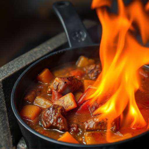 A pot of flavorful Potjiekos simmering over a fire.