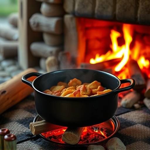 A Potjiekos pot simmering over a wood fire, surrounded by people