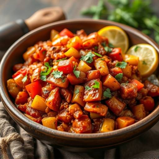 Chakalaka served in a small bowl alongside a braai