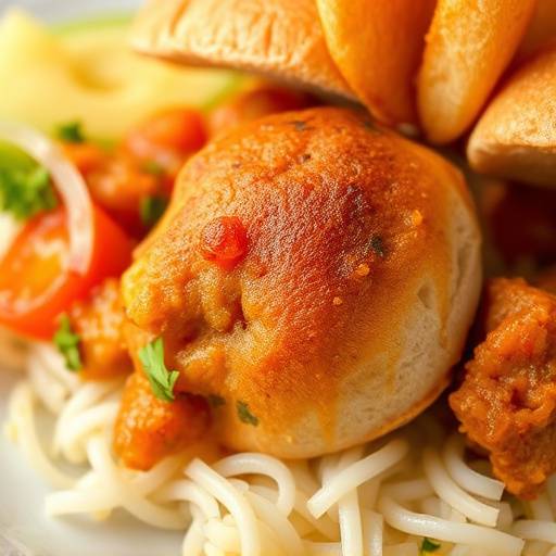 Close-up of a delicious Bunny Chow, a hollowed-out loaf of bread filled with curry.