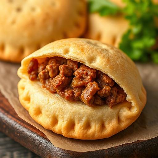 Vetkoek filled with savory mince meat, a traditional South African snack.